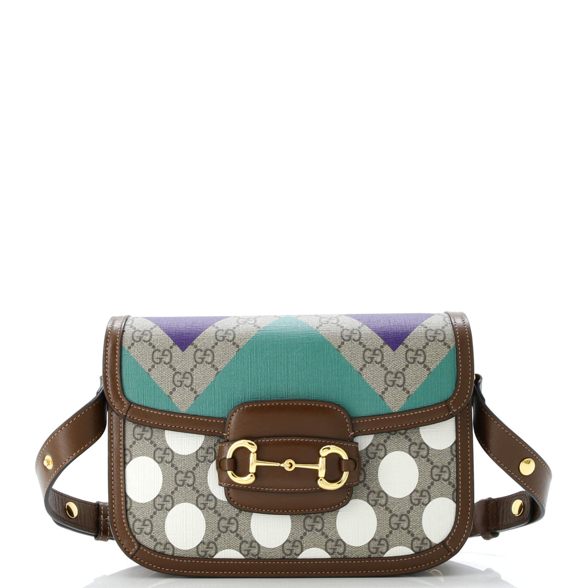 Horsebit 1955 Shoulder Bag Printed GG Coated Canvas with Leather Small