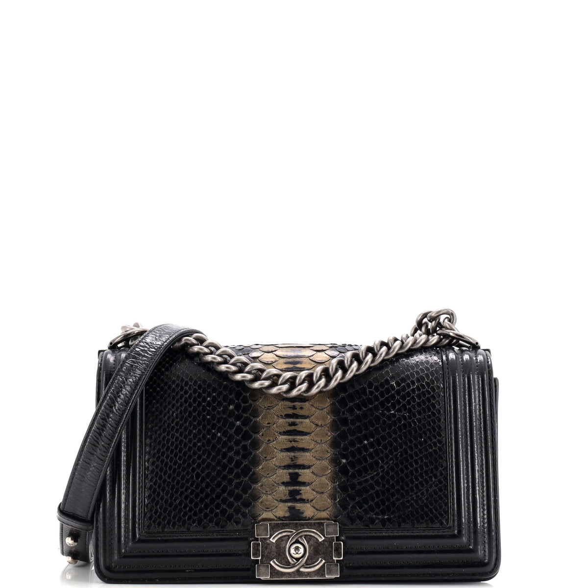 Boy Flap Bag Python and Patent Old Medium
