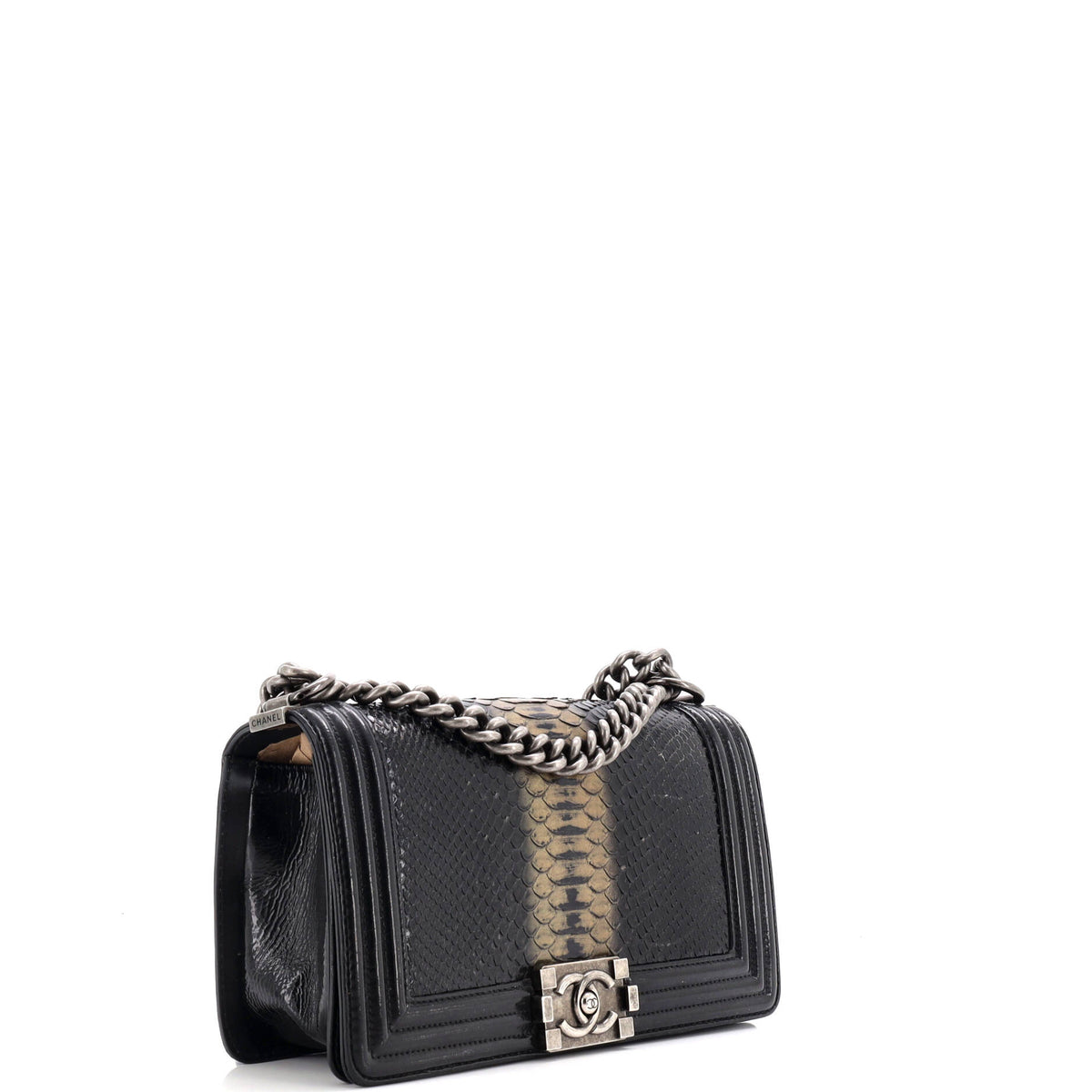Boy Flap Bag Python and Patent Old Medium