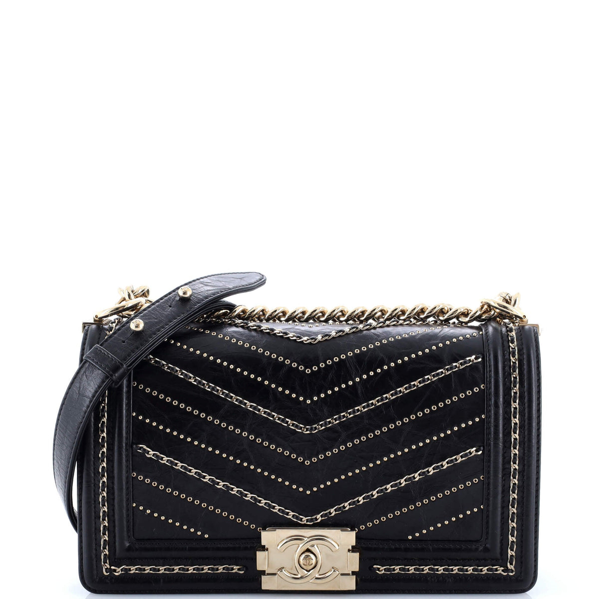Boy Flap Bag Chevron Embellished Crumpled Calfskin Old Medium