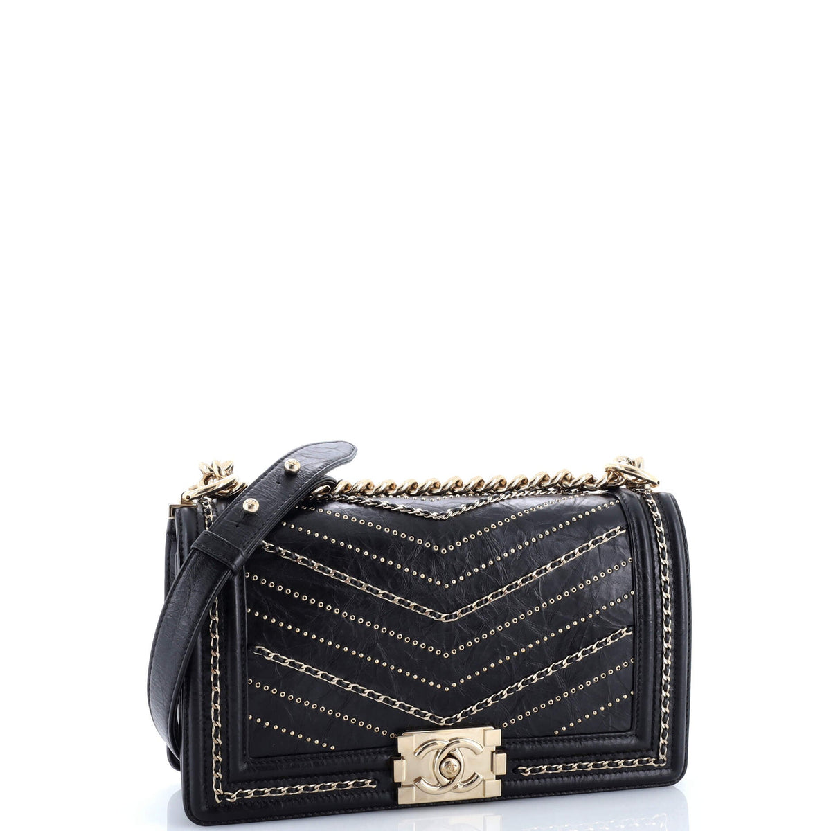Boy Flap Bag Chevron Embellished Crumpled Calfskin Old Medium