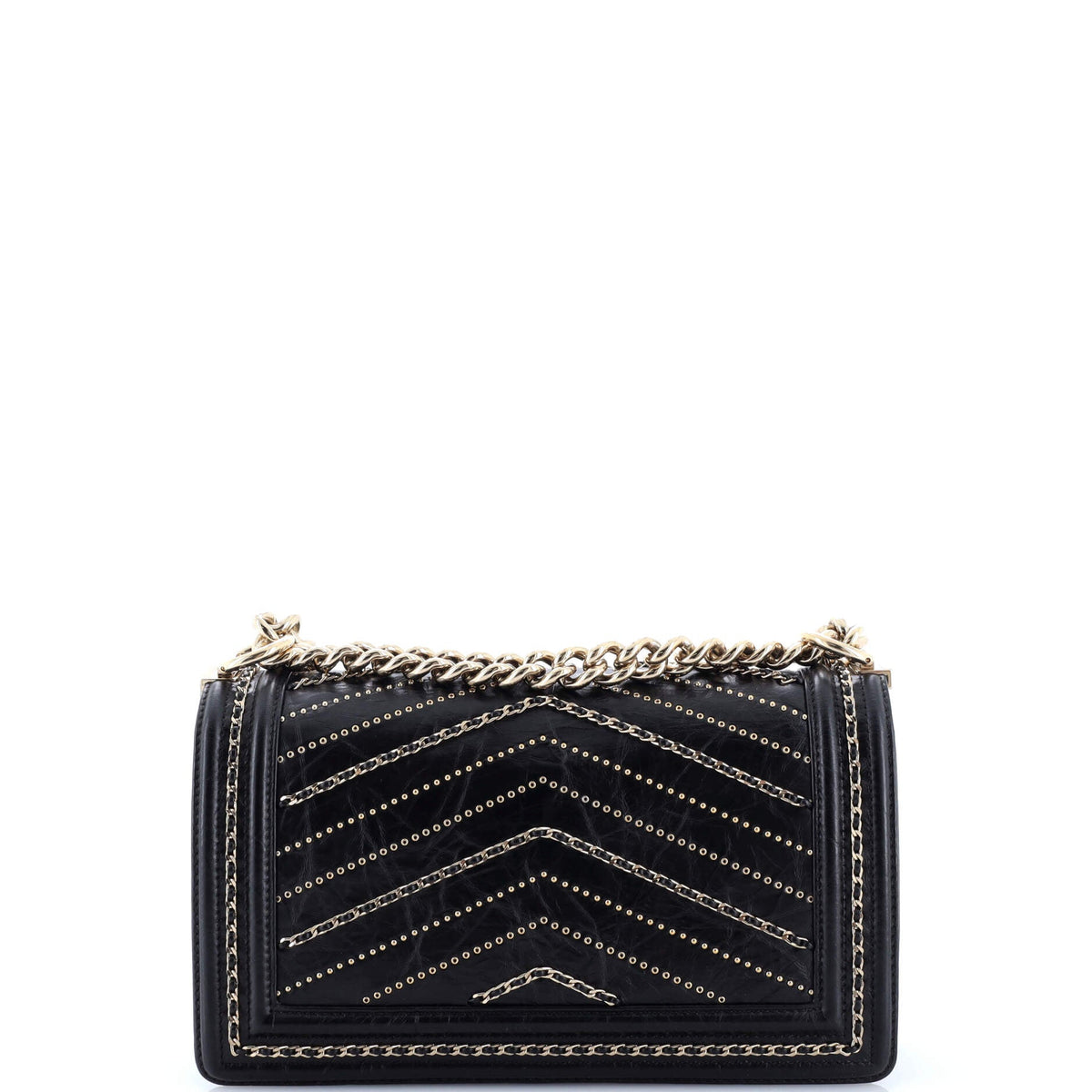 Boy Flap Bag Chevron Embellished Crumpled Calfskin Old Medium