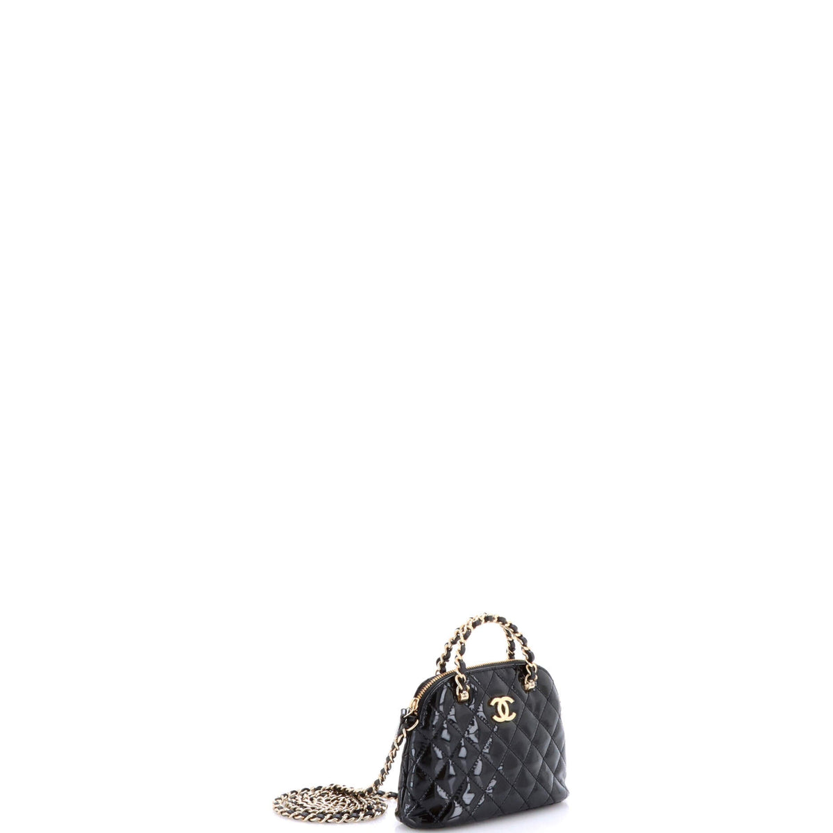 CC Dome Zip Crossbody Bag Quilted Patent Mini