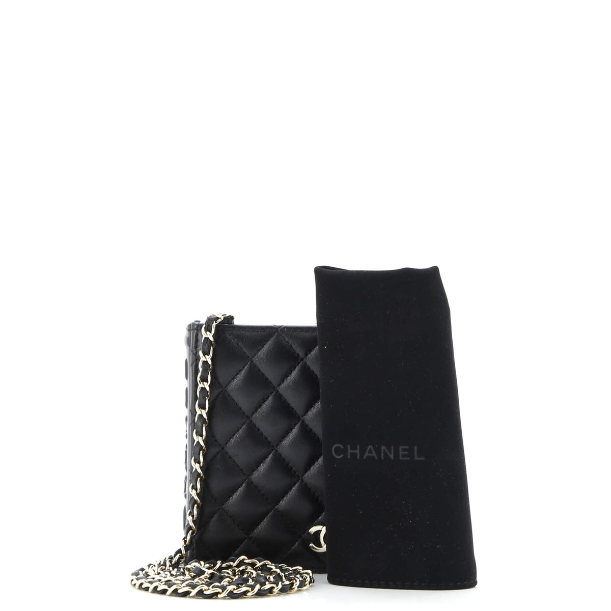 CC Book Card Holder with Chain Quilted Lambskin