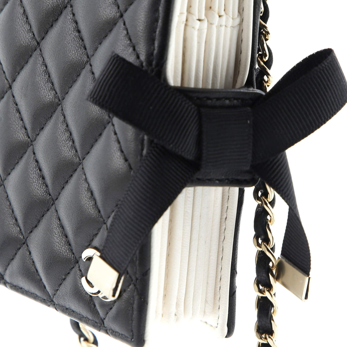CC Book Card Holder with Chain Quilted Lambskin