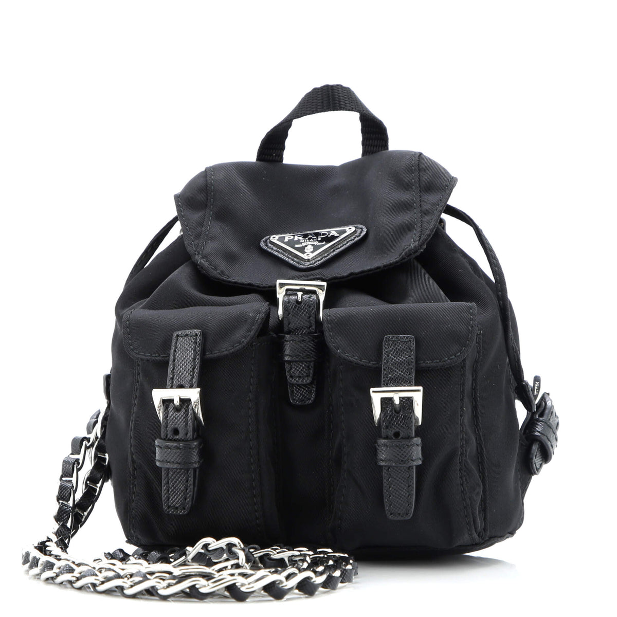 Double Pocket Backpack Chain Shoulder Bag Re-Nylon Mini