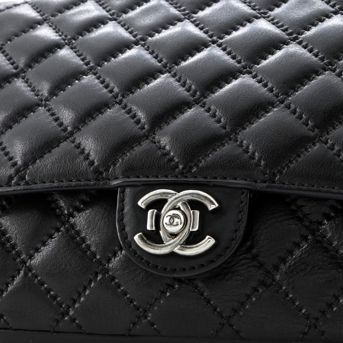 CC Push Lock Flap Bag Stitched Calfskin Jumbo