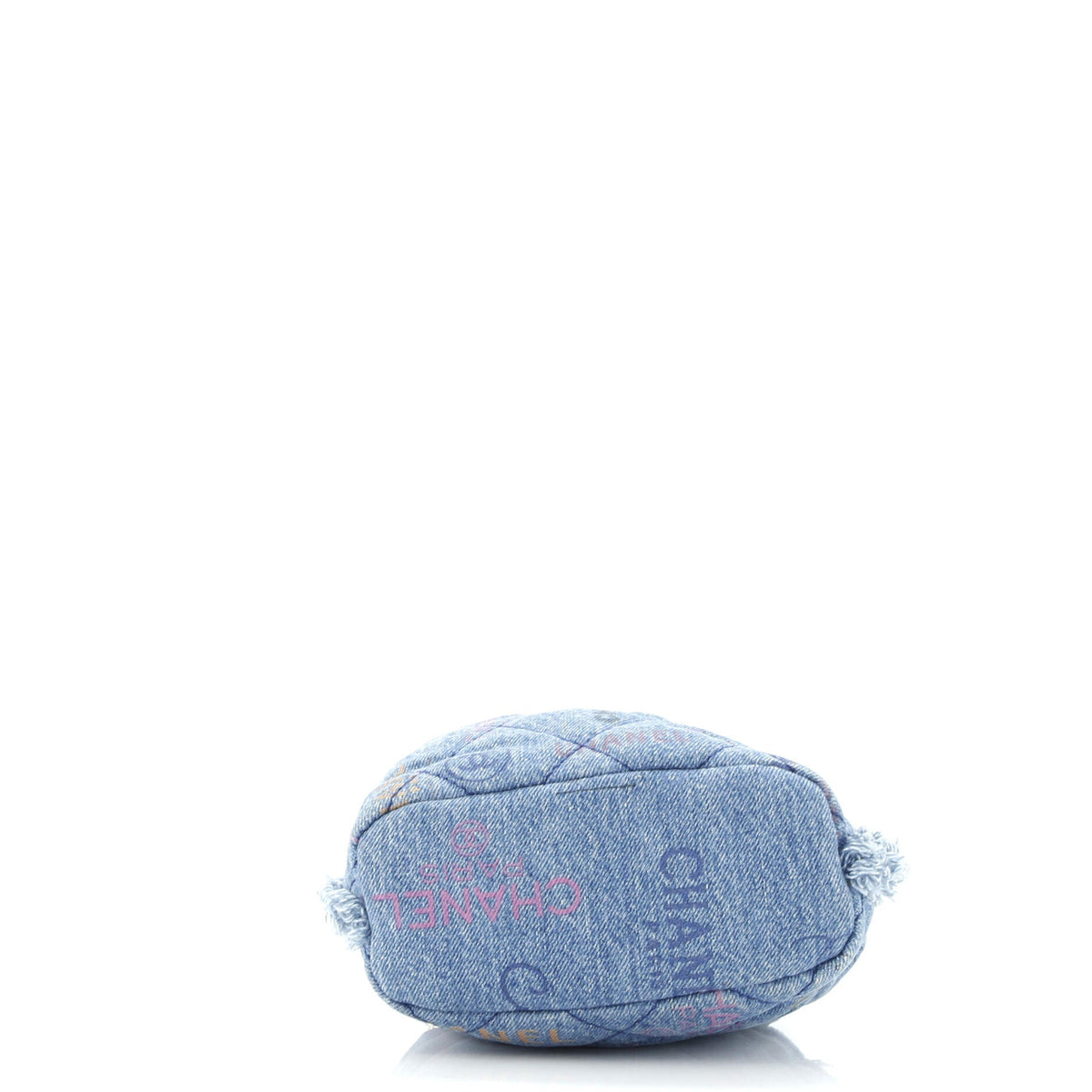 Denim Mood Chain Bucket Bag Logo Printed Quilted Fringe Denim Medium