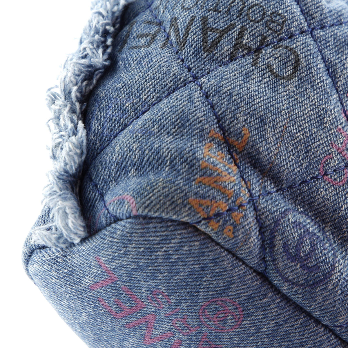 Denim Mood Chain Bucket Bag Logo Printed Quilted Fringe Denim Medium