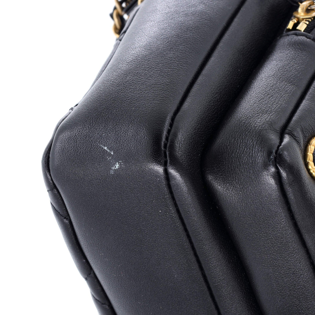 Logo Twin Pockets Chain Camera Case Quilted Calfskin Small