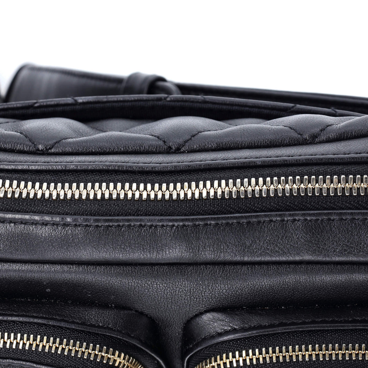 Logo Twin Pockets Chain Camera Case Quilted Calfskin Small