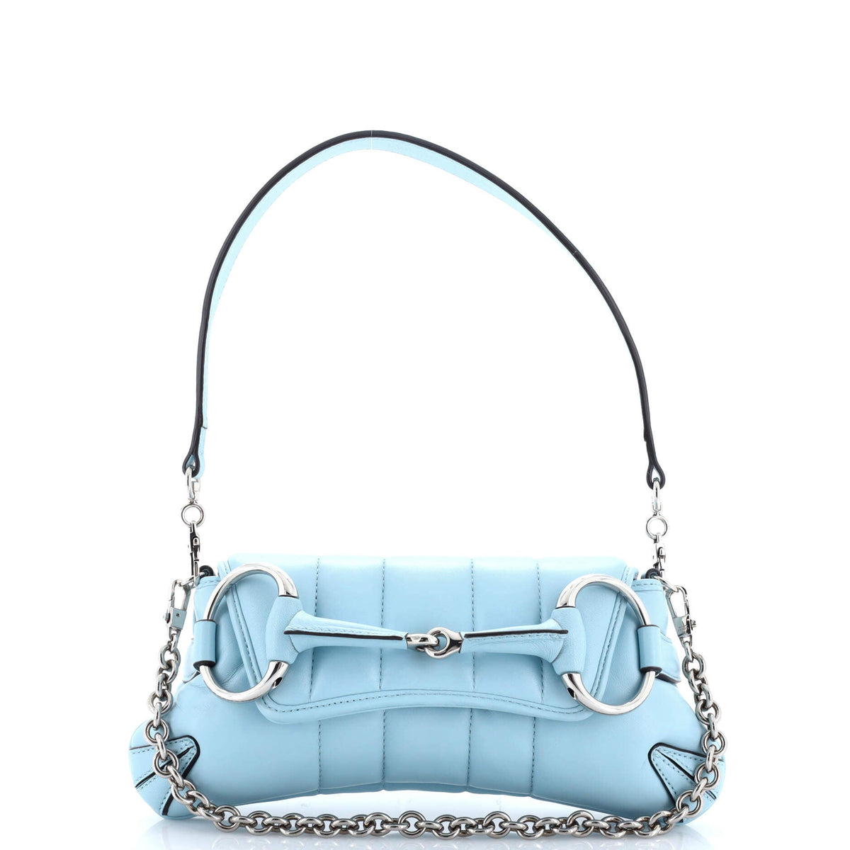 Horsebit Chain Shoulder Bag Vertical Quilted Leather Small