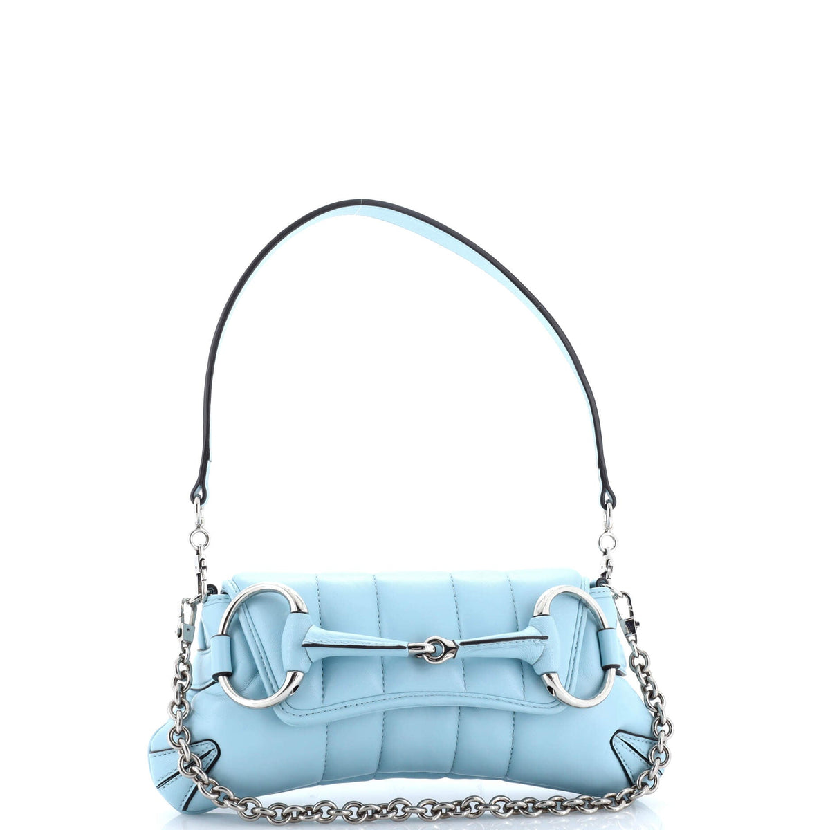 Horsebit Chain Shoulder Bag Vertical Quilted Leather Small