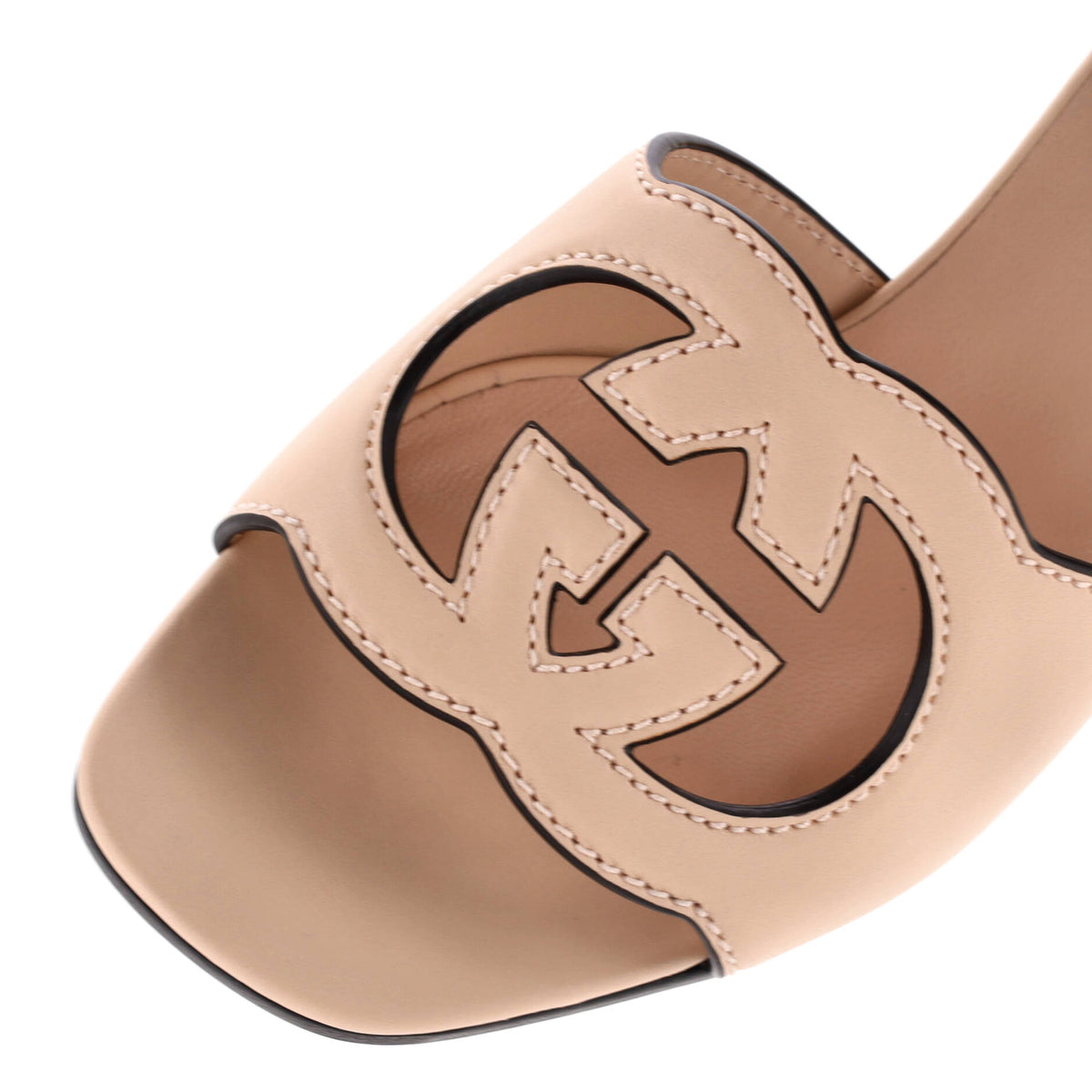 Women's Interlocking G Cut-Out Heeled Slide Sandals Leather