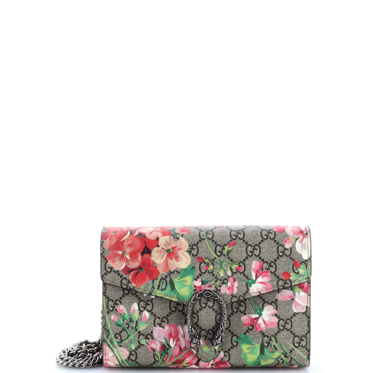 Dionysus Chain Wallet Blooms Print GG Coated Canvas Small