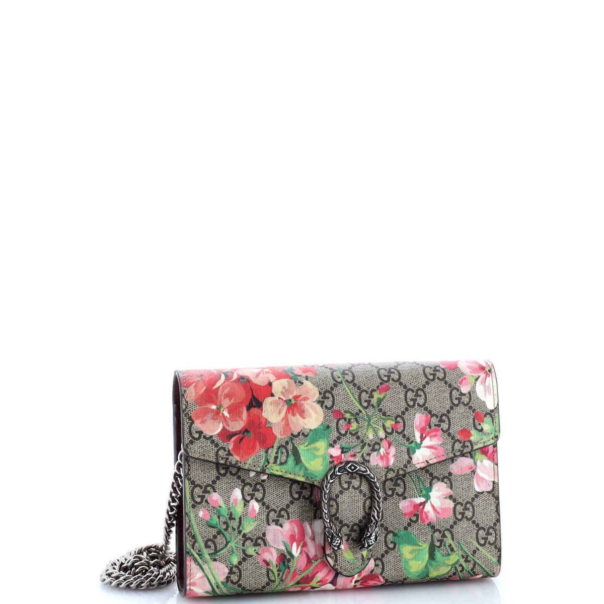 Dionysus Chain Wallet Blooms Print GG Coated Canvas Small