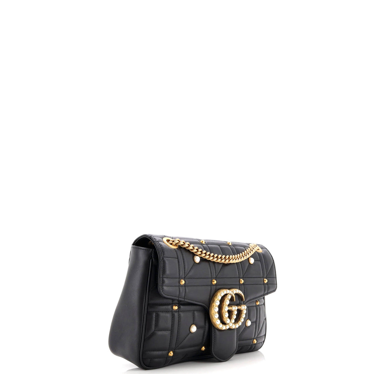 Pearly GG Marmont Flap Bag Embellished Matelasse Leather Medium