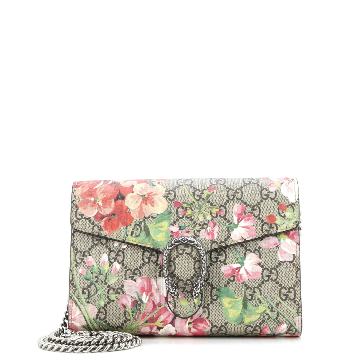 Dionysus Chain Wallet Blooms Print GG Coated Canvas Small