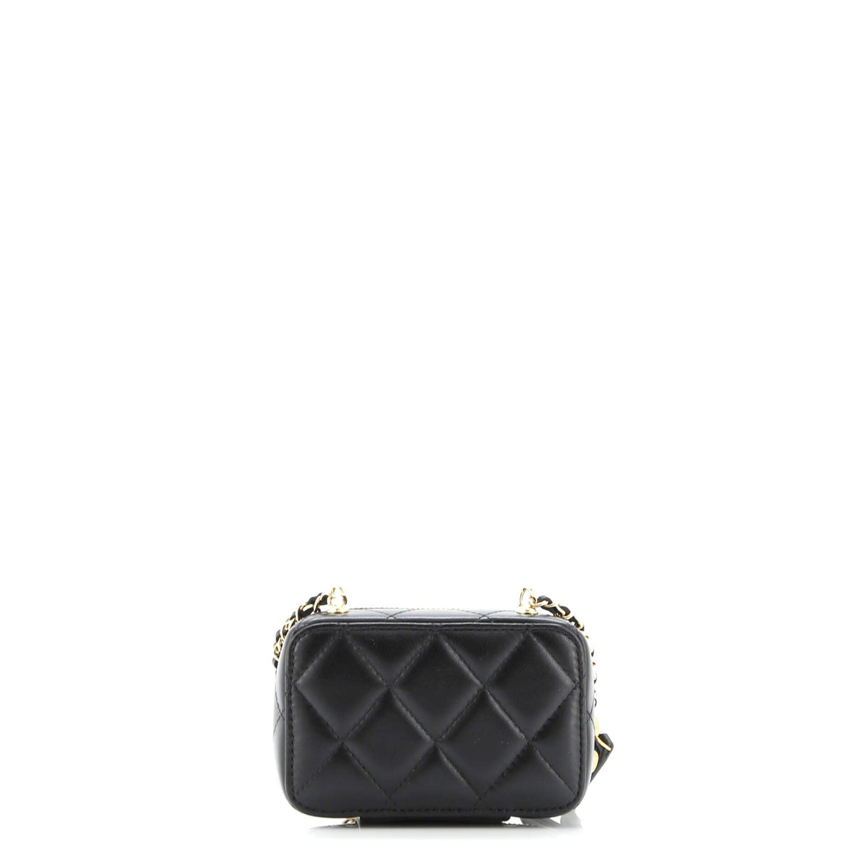 Golden Plate Zip Around Vanity Case with Chain Quilted Metal and Lambskin Extra Mini