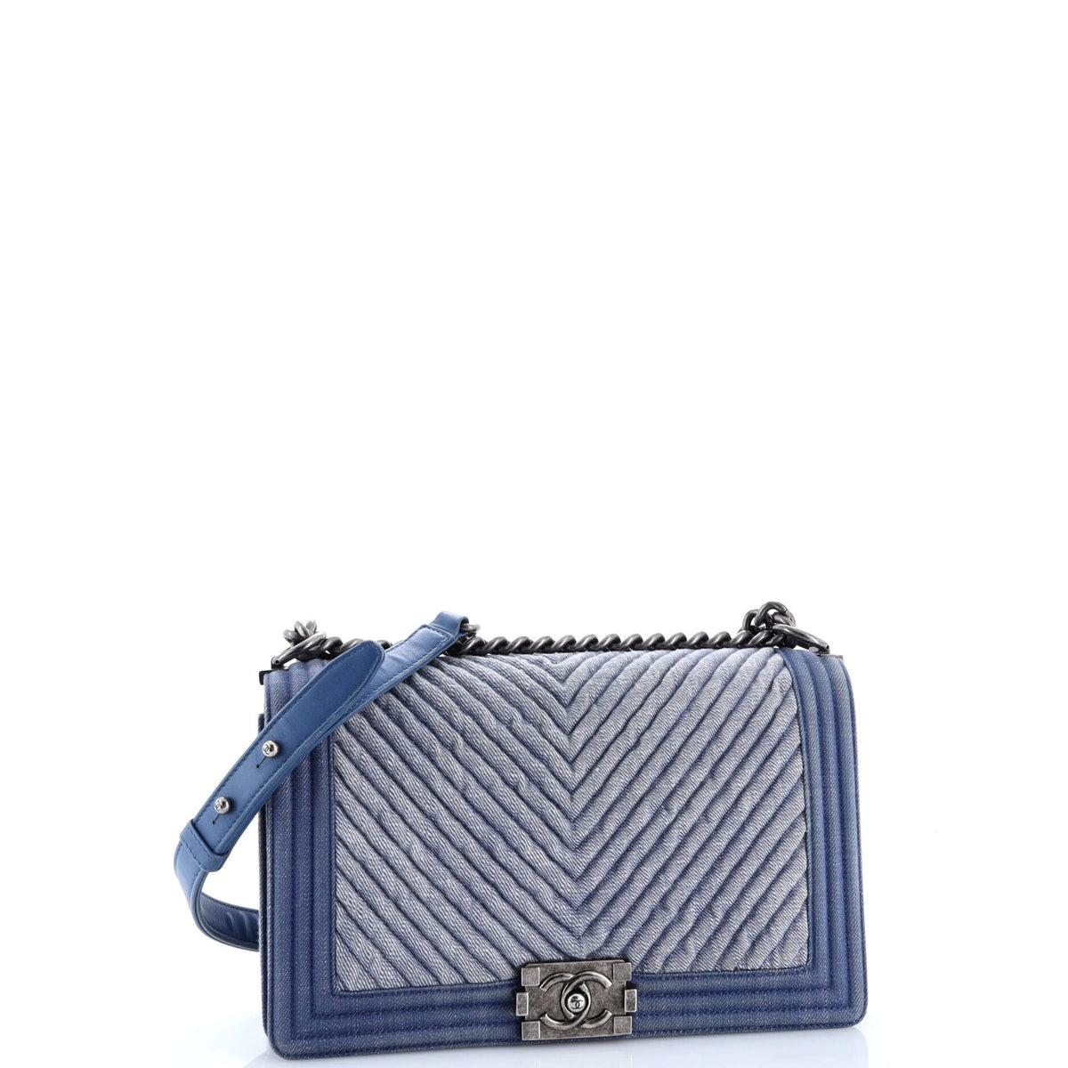 Boy Flap Bag Chevron Denim New Medium