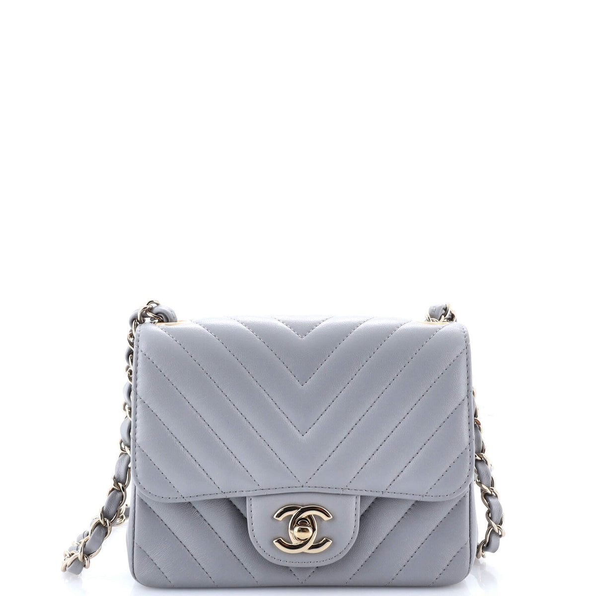 Square Classic Single Flap Bag Chevron Lambskin Mini
