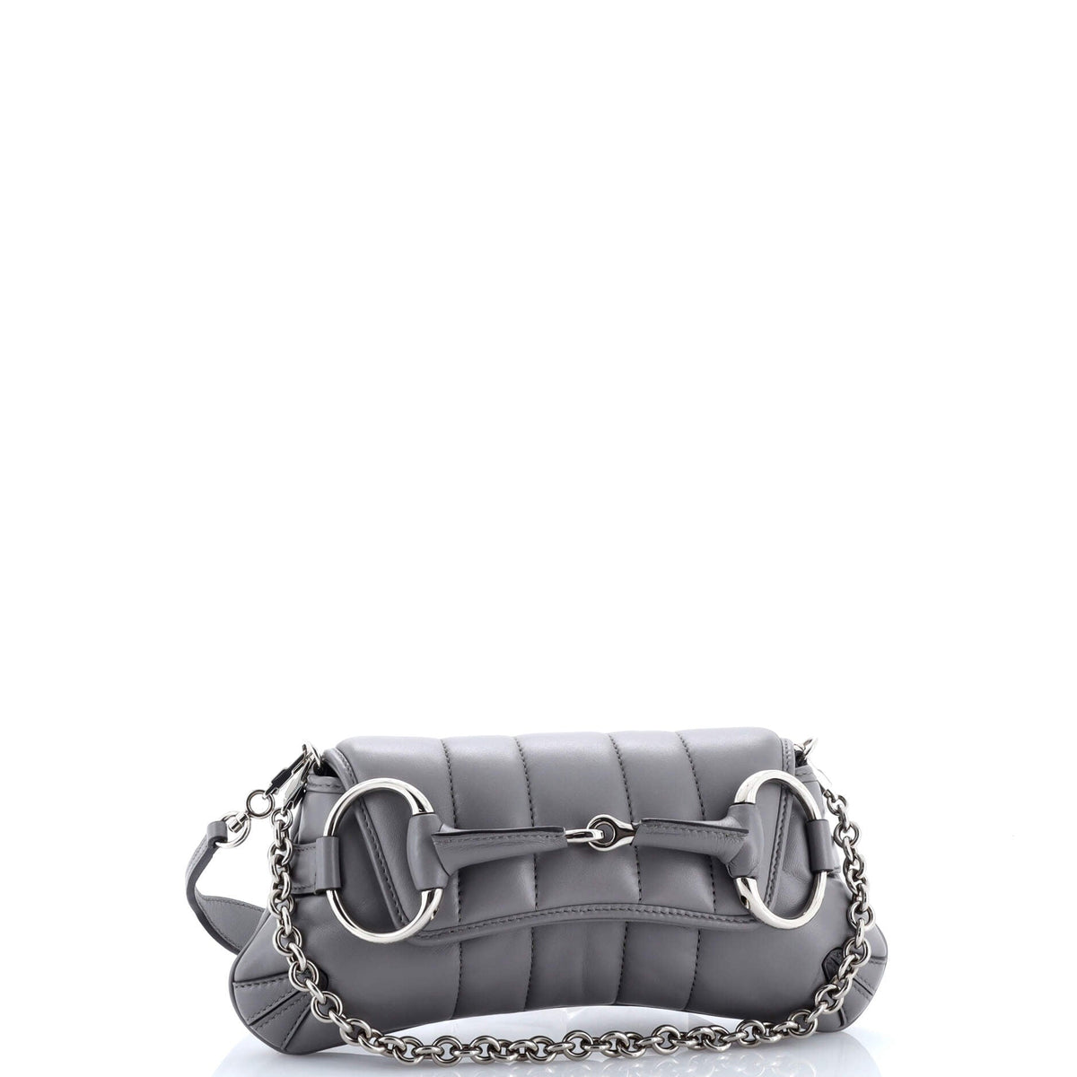 Horsebit Chain Shoulder Bag Vertical Quilted Leather Small