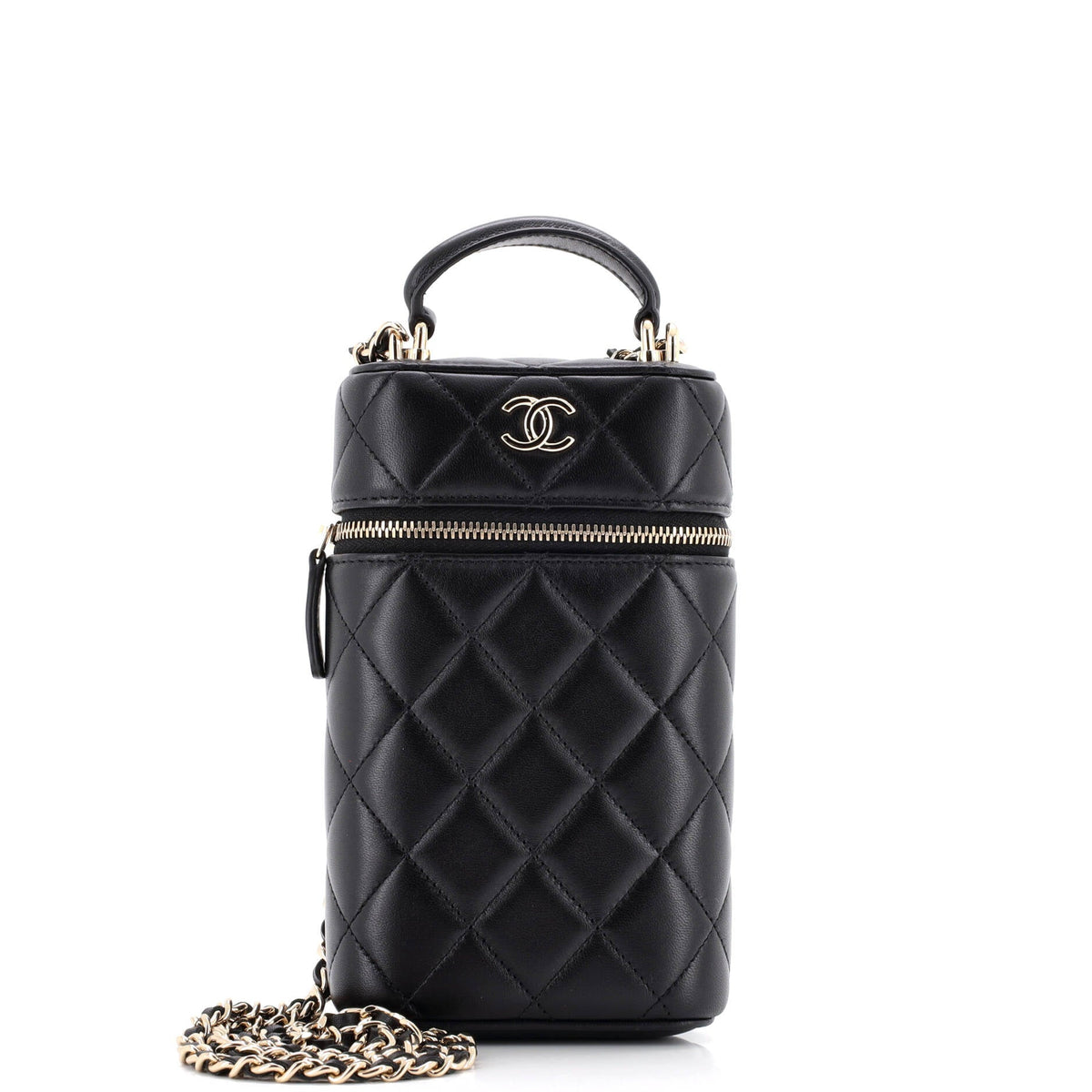 Classic Vanity Top Handle Phone Holder with Chain Quilted Lambskin