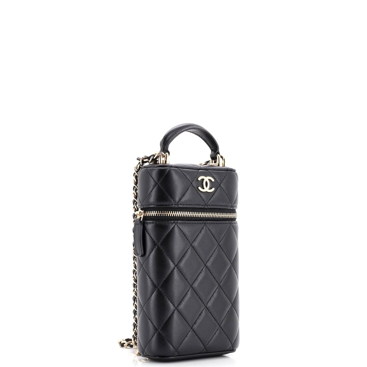 Classic Vanity Top Handle Phone Holder with Chain Quilted Lambskin