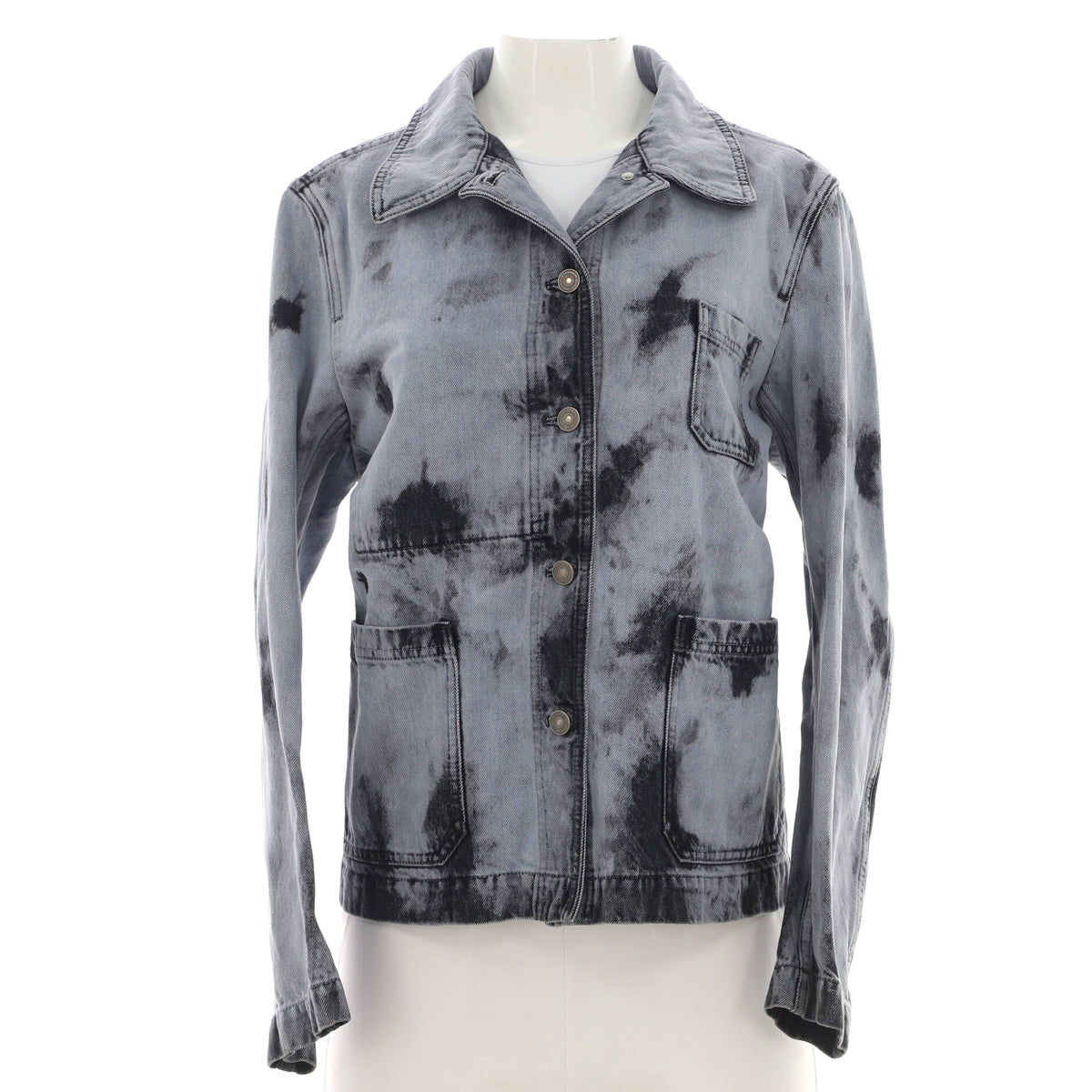 Women's Three Pocket Button Up Jacket Tie Dye Printed Denim
