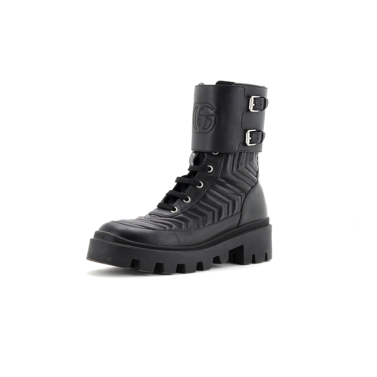 Women's GG Marmont Platform Combat Boots Matelasse Leather