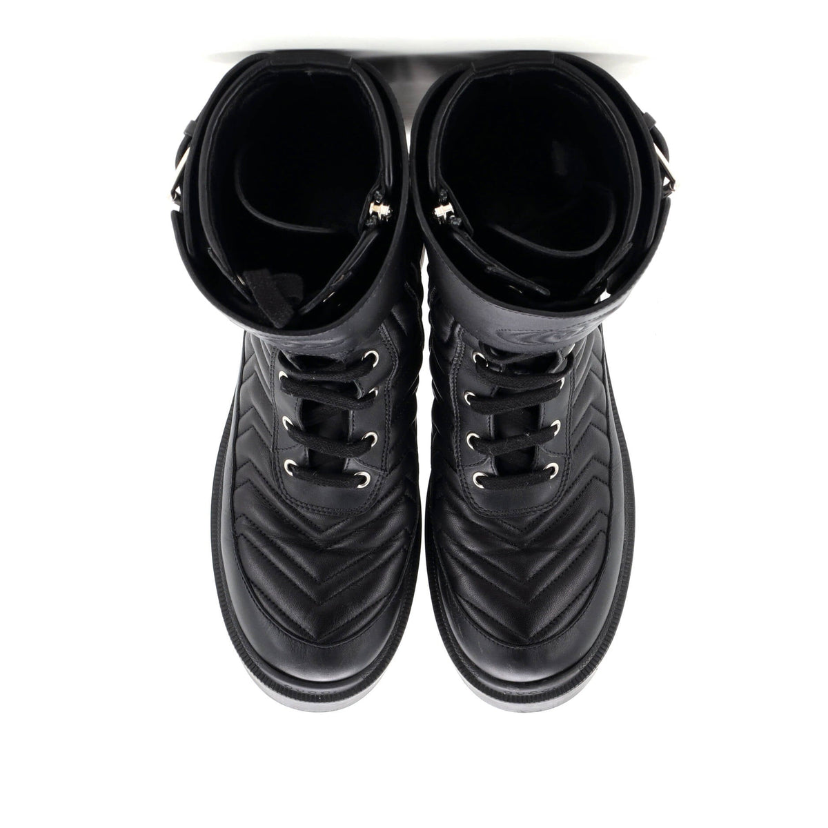 Women's GG Marmont Platform Combat Boots Matelasse Leather