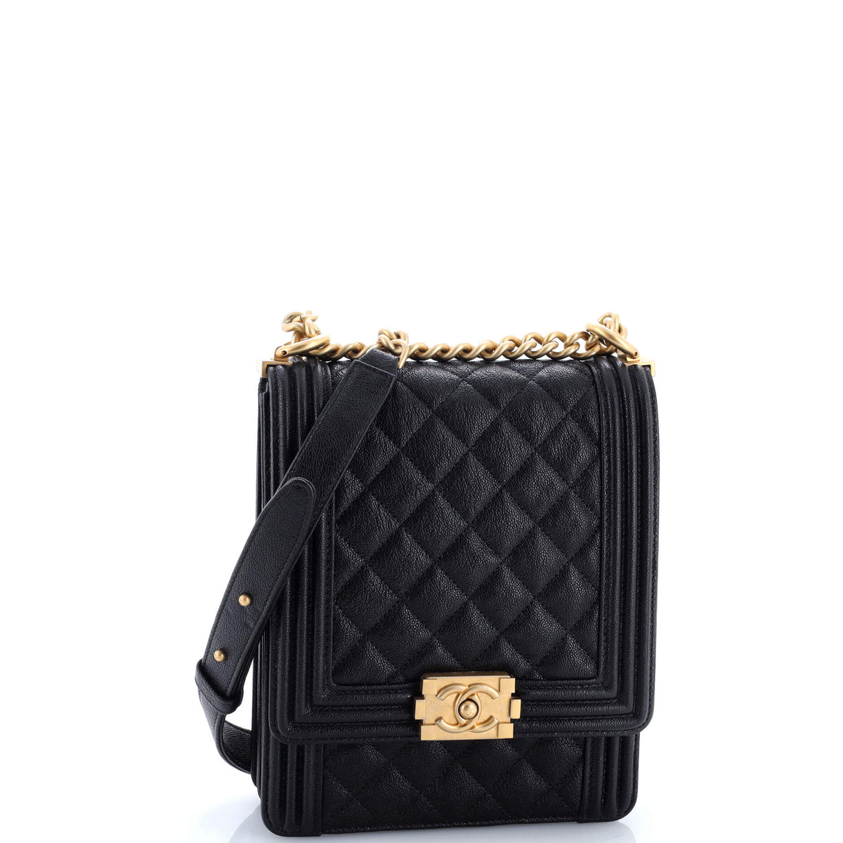 North South Boy Flap Bag Quilted Caviar Small