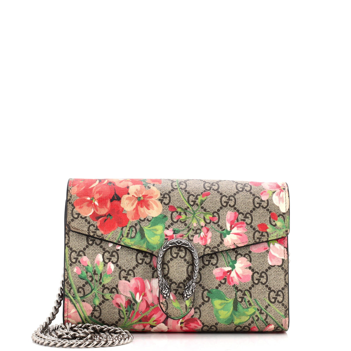 Dionysus Chain Wallet Blooms Print GG Coated Canvas Small