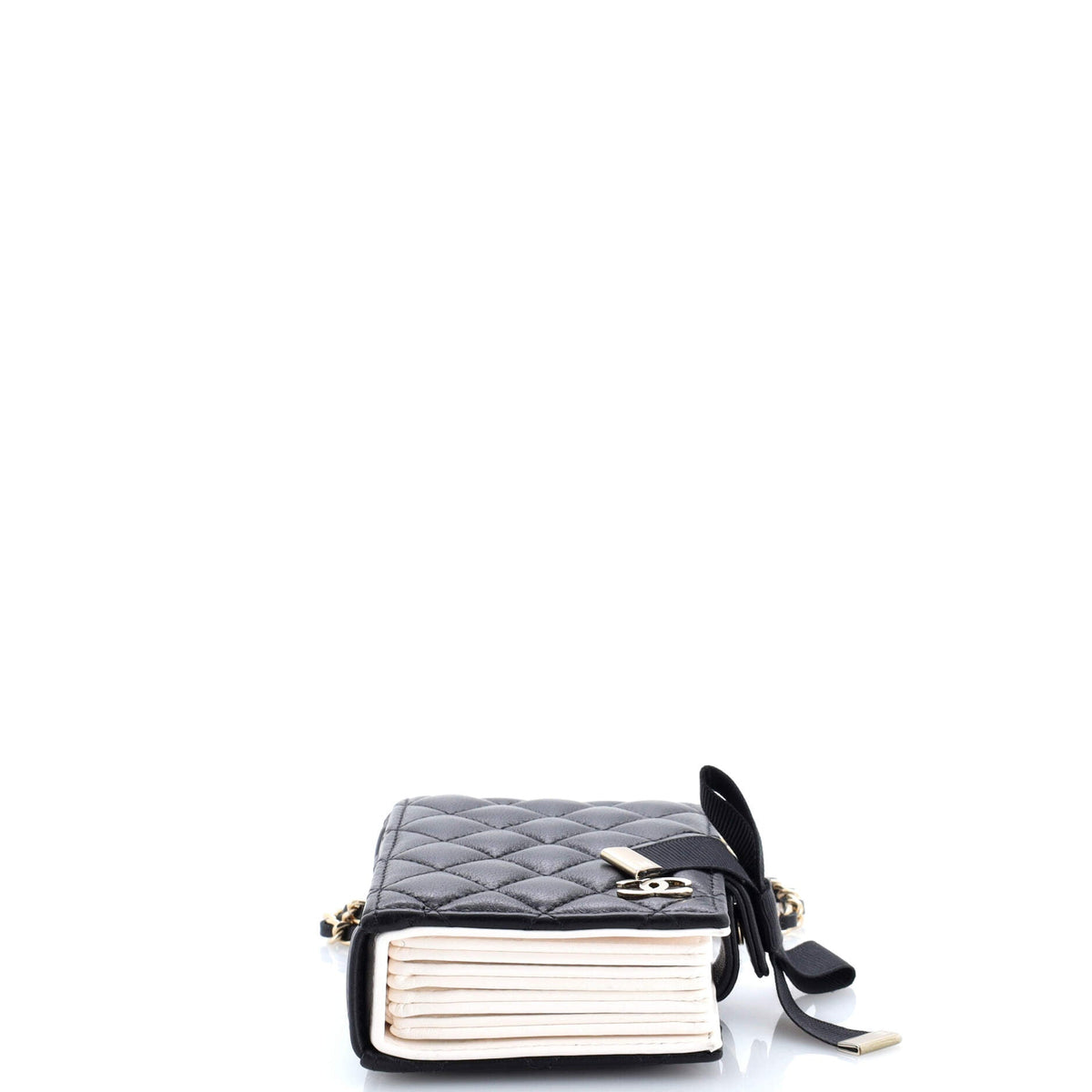CC Book Card Holder with Chain Quilted Lambskin