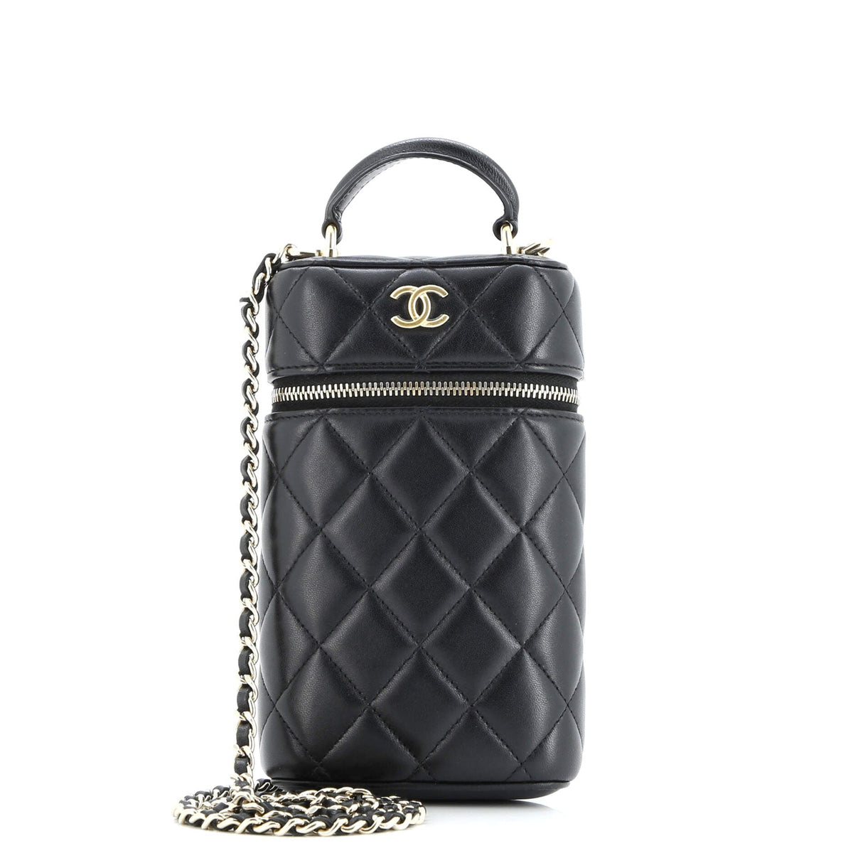 Classic Vanity Top Handle Phone Holder with Chain Quilted Lambskin