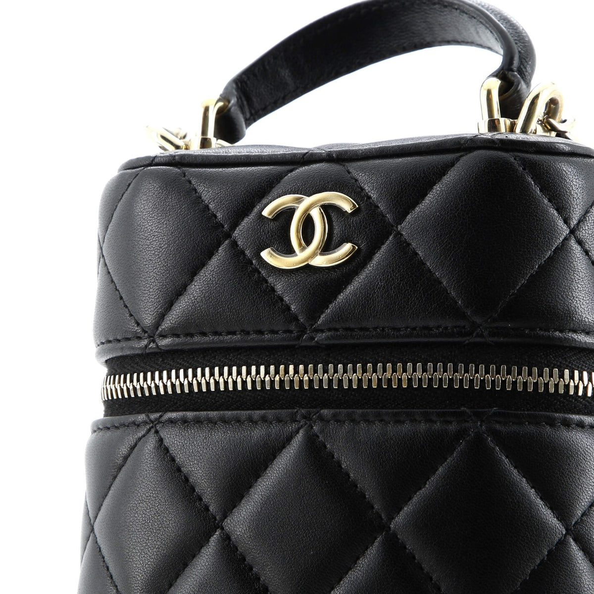 Classic Vanity Top Handle Phone Holder with Chain Quilted Lambskin