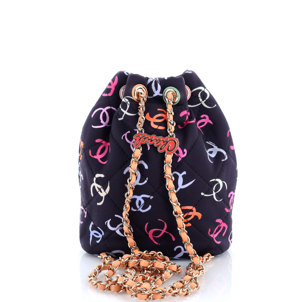 Logo Drawstring CC Bucket Backpack Quilted CC Printed Fabric Small