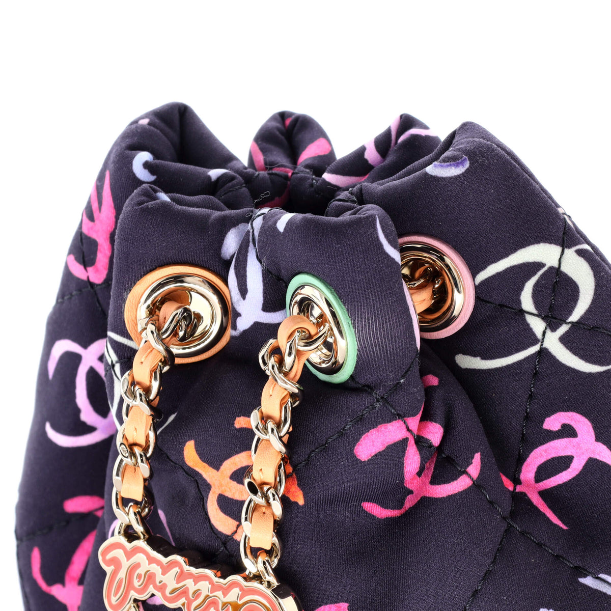 Logo Drawstring CC Bucket Backpack Quilted CC Printed Fabric Small