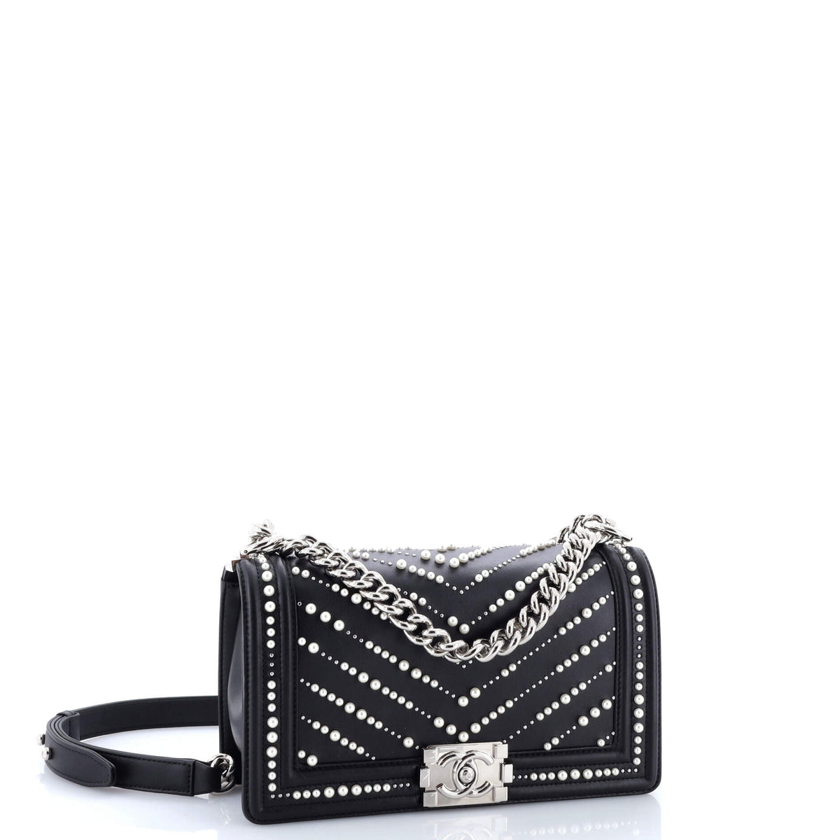 Boy Flap Bag Pearl Embellished Chevron Calfskin Old Medium