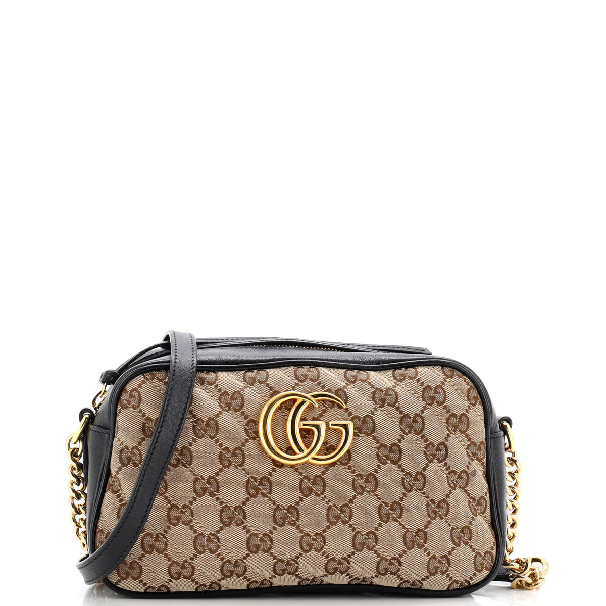 GG Marmont Shoulder Bag Diagonal Quilted GG Canvas with Leather Small