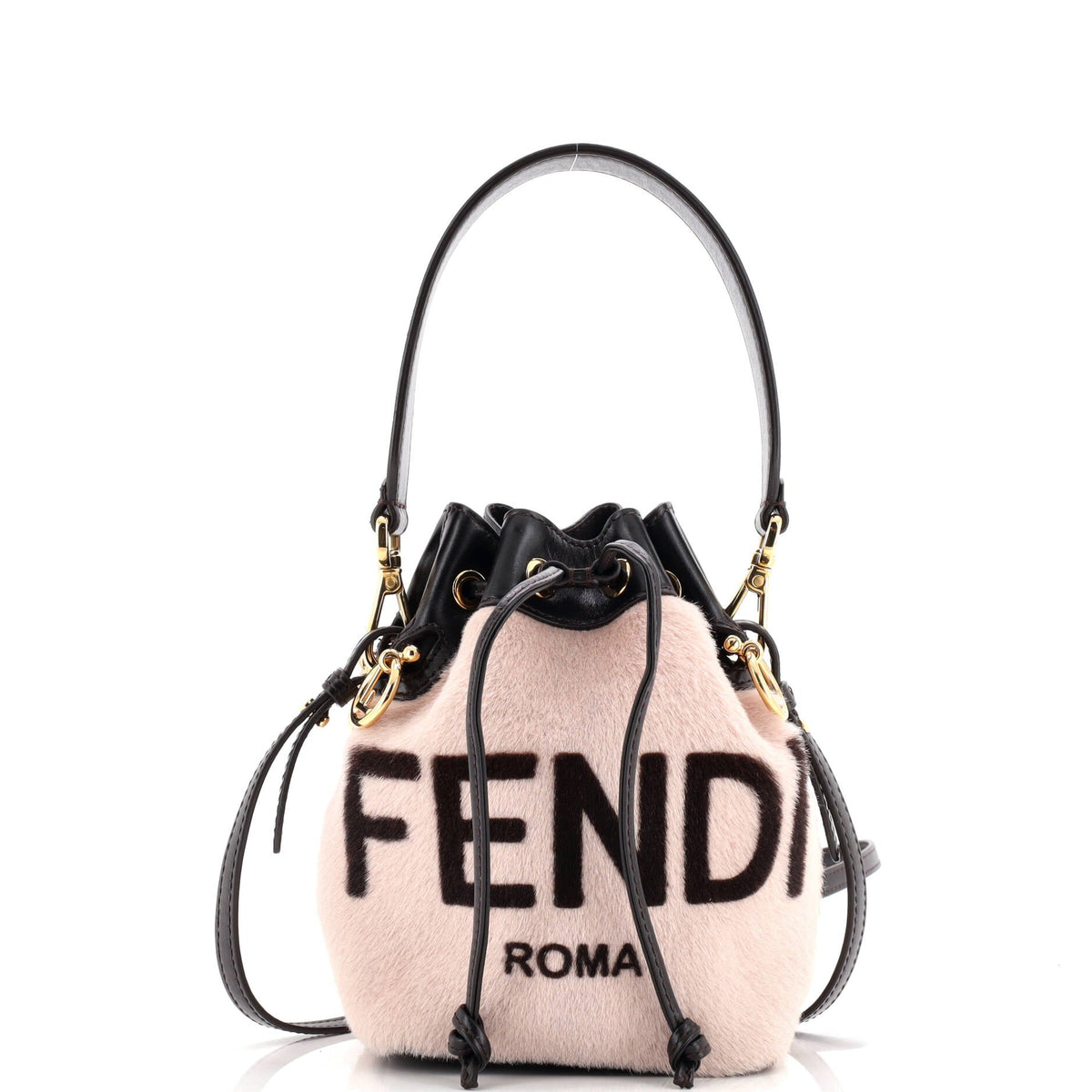 Logo Mon Tresor Bucket Bag Printed Fur with Leather Mini