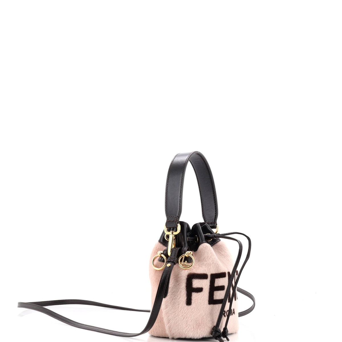Logo Mon Tresor Bucket Bag Printed Fur with Leather Mini