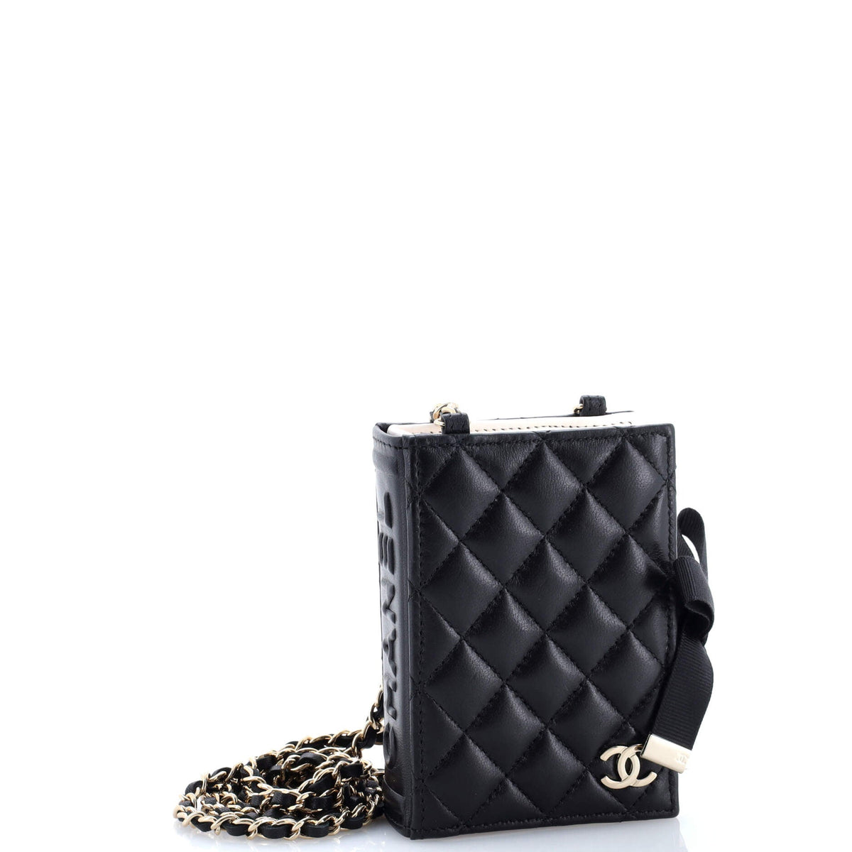 CC Book Card Holder with Chain Quilted Lambskin