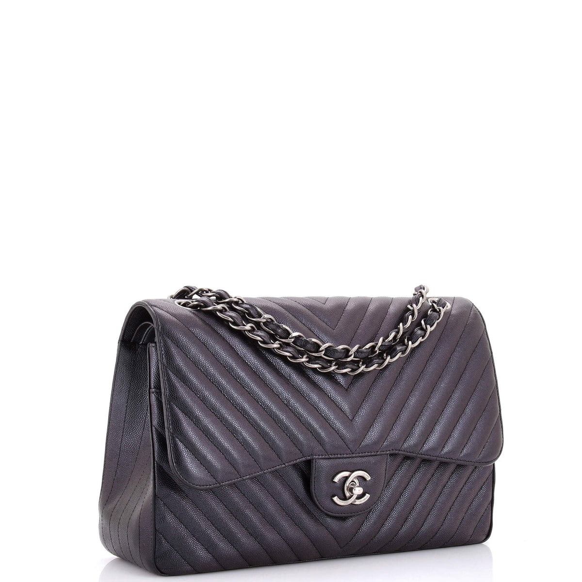 Classic Double Flap Bag Chevron Iridescent Caviar Jumbo