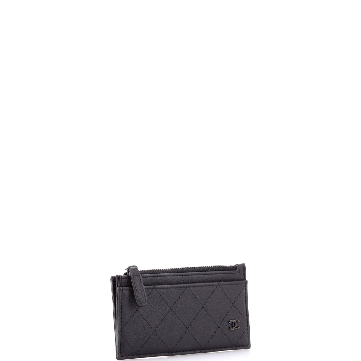 So Black CC Zip Card Holder Quilted Lambskin
