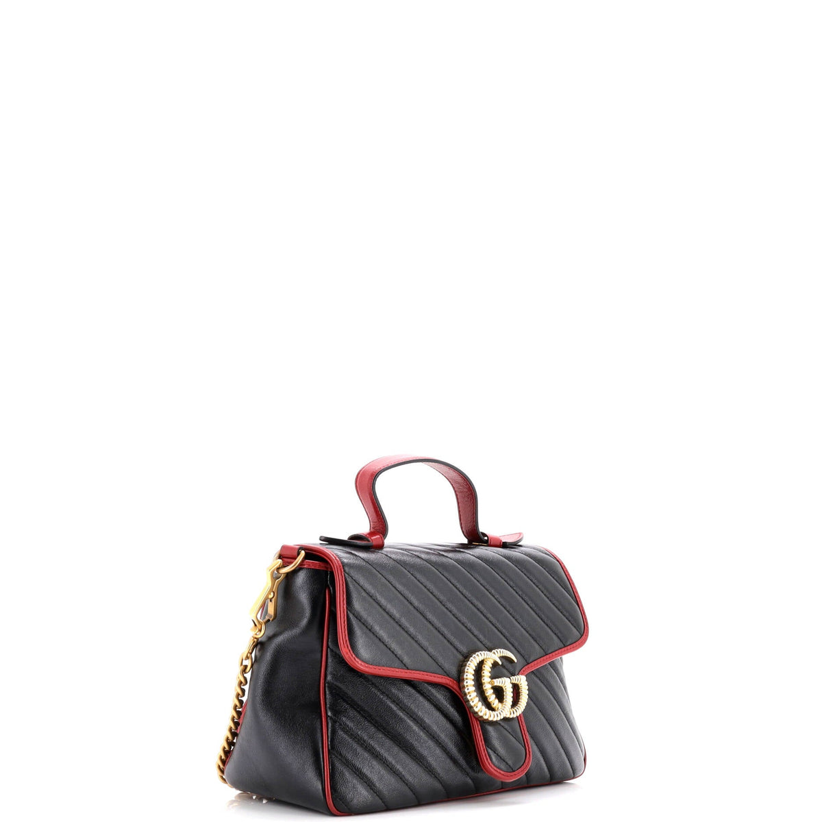 GG Marmont Top Handle Flap Bag Diagonal Quilted Leather Small