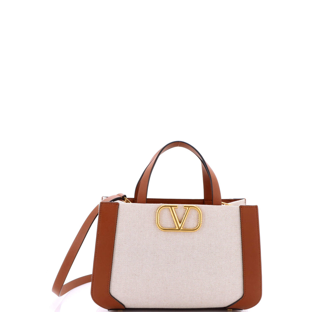 VLogo Shopper Tote Canvas and Leather Small