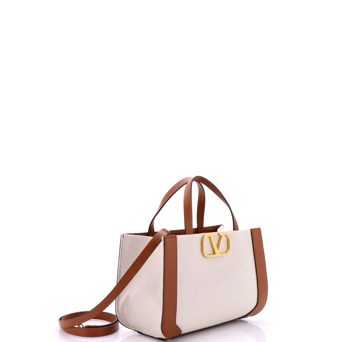 VLogo Shopper Tote Canvas and Leather Small