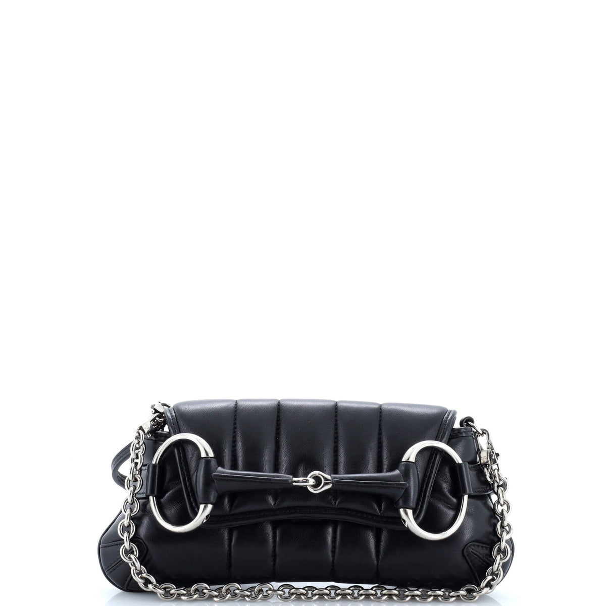 Horsebit Chain Shoulder Bag Vertical Quilted Leather Small