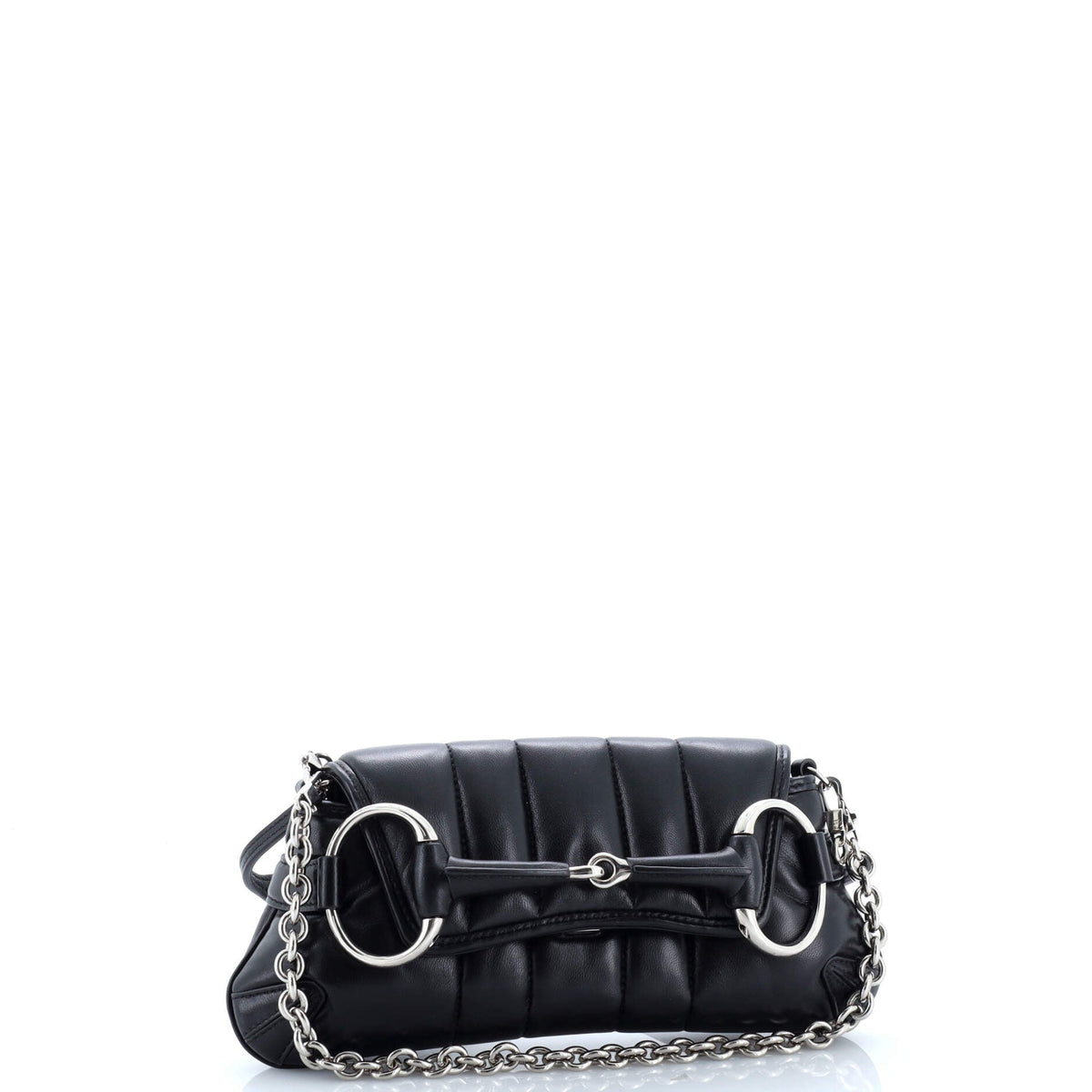Horsebit Chain Shoulder Bag Vertical Quilted Leather Small